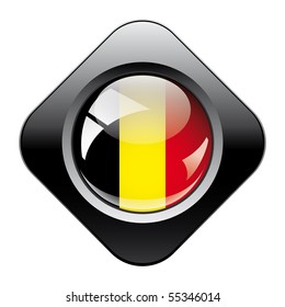 Belgium shiny button flag with black frame -  vector illustration. Isolated abstract object against white background.