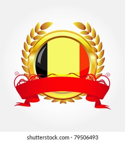 Belgium shiny button flag with golden frame