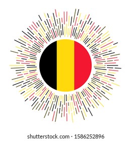 Belgium sign. Country flag with colorful rays. Radiant sunburst with Belgium flag. Vector illustration.