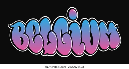 Bélgica - letras de una sola palabra, estilo graffiti. Logotipo dibujado a mano de Vector. Camiseta divertida de la impresión del estilo del graffiti de la moda, ciudad de Bruselas, concepto del cartel