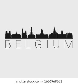 Belgium Skyline Silhouette City. Design Vector. Famous Monuments Tourism Travel. Buildings Tour Landmark.