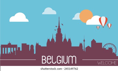 Belgium Skyline Silhouette Flat Design Vector Illustration