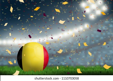 Belgium soccer ball on field in soccer stadium to celebrate for football match result with spot light background. Design for banner, poster of nation championship template in vector illustration