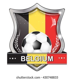 Belgium soccer elegant shiny icon / button / label with soccer ball with national flag.
