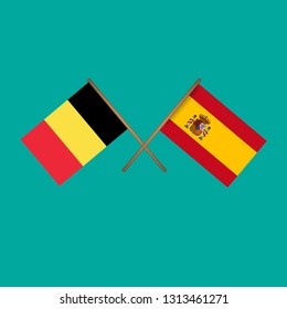 Belgium and Spain crossed flags.Language learning or travel concept.