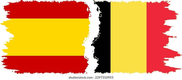 Belgium and Spain grunge flags connection, vector