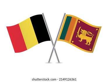 Belgium and Sri Lanka crossed flags. Belgian and Sri Lankan flags on white background. Lion flag. Sinha Flag. Vector icon set. Vector illustration.