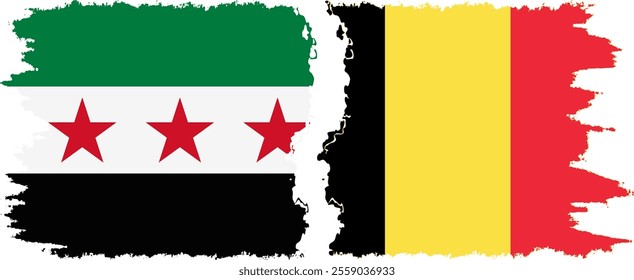 Belgium and Syrian Revolution grunge flags connection, vector