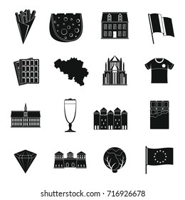 Belgium travel icons set. Simple illustration of 16 Belgium travel vector icons for web