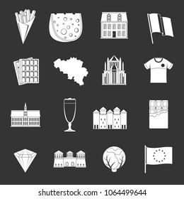 Belgium travel icons set vector white isolated on grey background 