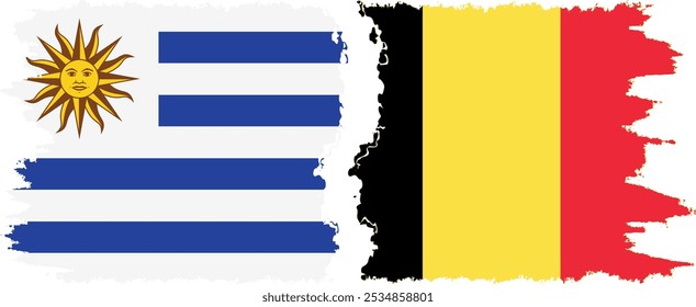 Conexión de banderas grunge de Bélgica y Uruguay, Vector