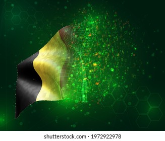 Belgium, vector 3d flag on green background with polygons and data numbers