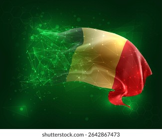 Bélgica, bandera 3D del Vector en el fondo verde y números