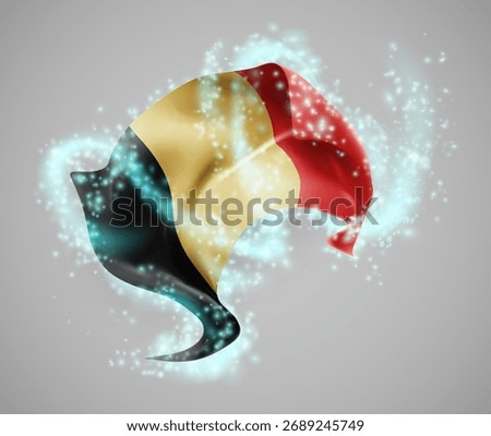 Belgium, vector 3d flag in whirlwind of magical radiance