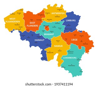 Belgium vector map. High detailed illustration with borders and cities