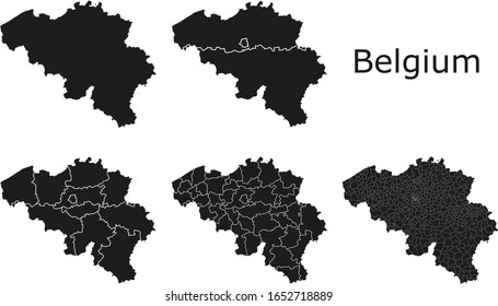 Belgium vector maps with administrative regions, municipalities, departments, borders