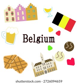 Bélgica Vector Set: Cerveza, Gofres, Chocolate y Edificios
