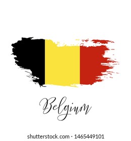 Belgium vector watercolor national country flag icon. Hand drawn illustration with dry brush stains, strokes, spots isolated on gray background. Painted grunge style texture for posters, banner design