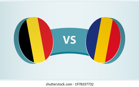 Belgium versus Romania, team sports competition concept. Round flag of countries.