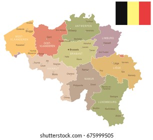 Belgium vintage map and flag - vector illustration