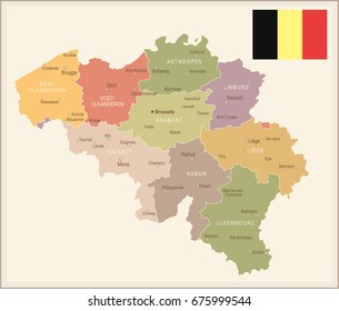 Belgium vintage map and flag - vector illustration