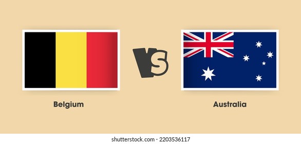 Belgium vs Australia flags placed side by side. Creative stylish national flags of Belgium vs Australia with background