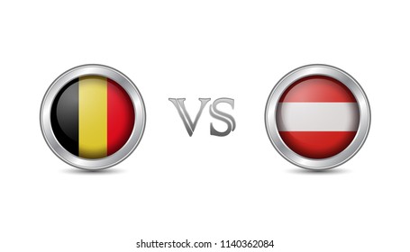 Belgium vs austria flag concept in metal circle badges for international championship football competition  