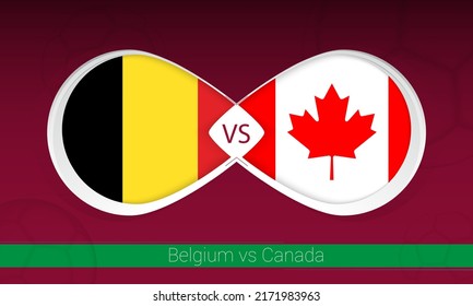 Belgium vs Canada  in Football Competition, Group A. Versus icon on Football background. Vector illustration.