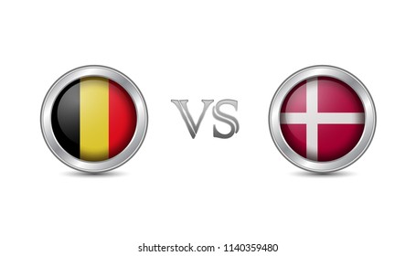 Belgium vs denmark flag concept in metal circle badges for international championship football competition  
