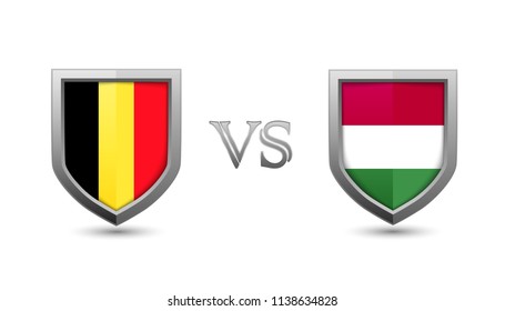Belgium vs hungary flag shield badges for international championship football competition