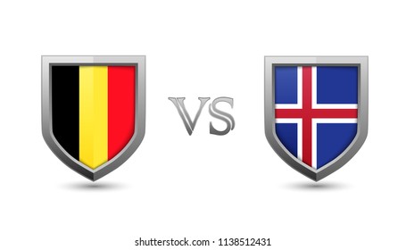 Belgium vs iceland flag shield badges for international championship football competition