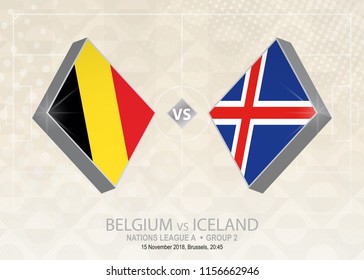 Belgium vs Iceland, League A, Group 2. Europe football competition on beige soccer background.