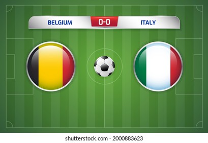 Belgium vs Italy scoreboard broadcast template for sport soccer and football tournament championship 2020 Round Quarter-finals vector illustration