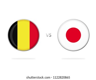Belgium vs Japan. Flag in a Circle. Button Vector. White Background. Football Competition.