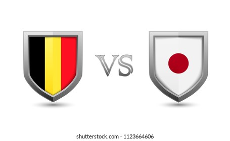 Belgium vs japan flag shield badges concept championship football competition