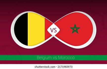 Belgium vs Morocco  in Football Competition, Group A. Versus icon on Football background. Vector illustration.