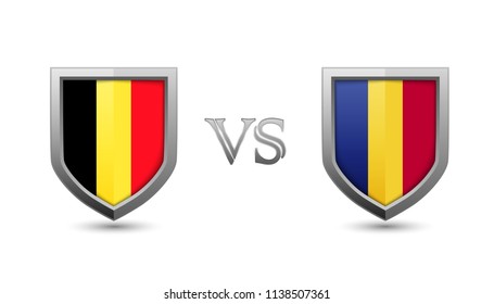 Belgium vs romania flag shield badges for international championship football competition