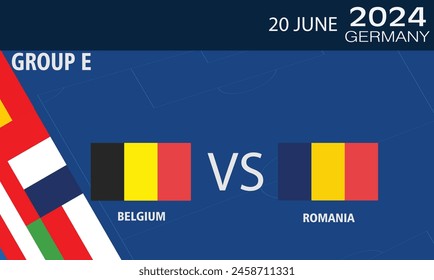 Belgium vs Romania Match Design Element. Flags Icons with transparency isolated on blue background. Football Championship Competition Infographics,  2024 group stage championship match versus teams