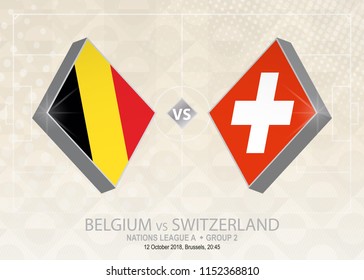 Belgium vs Switzerland, League A, Group 2. Europe football competition on beige soccer background.