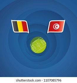 Belgium vs Tunisia flags abstract soccer stadium background
