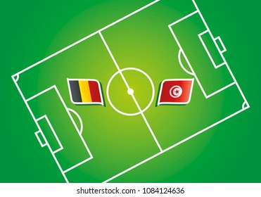 Belgium vs Tunisia flags vector green background