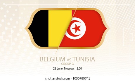 Belgium vs Tunisia, Group G. Football competition, Moscow. On beige soccer background.