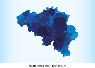 Belgium watercolor map vector illustration of blue color on light background using paint brush in paper page