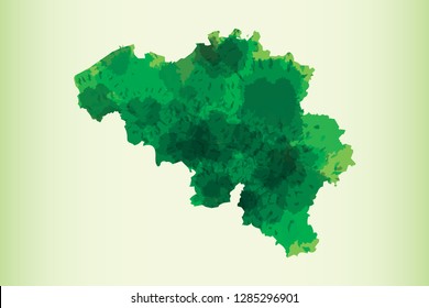 Belgium watercolor map vector illustration of green color on light background using paint brush in paper page