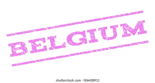 Belgium watermark stamp. Text caption between parallel lines with grunge design style. Rubber seal stamp with scratched texture. Vector violet color ink imprint on a white background.