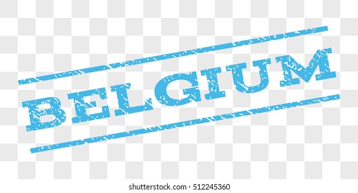 Belgium watermark stamp. Text caption between parallel lines with grunge design style. Rubber seal stamp with unclean texture. Vector light blue color ink imprint on a chess transparent background.
