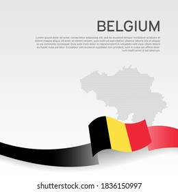 Belgien Flagge und Mosaikkarte auf weißem Hintergrund. Belgien Flaggenfarbbandbreite. Nationales Plakatdesign. Staatlich belgianischer patriotischer Banner, Flyer. Bücherei für Unternehmen. Vektorgrafik
