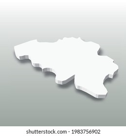 Belgium - white 3D silhouette map of country area with dropped shadow on grey background. Simple flat vector illustration