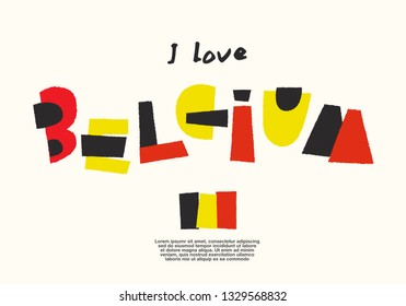 Belgium : World Flag with fun geometrical alphabets : Vector Illustration 