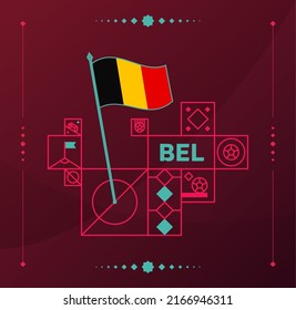 belgium world football tournament 2022 vector wavy flag pinned to a soccer field with design elements. World football 2022 tournament final stage. Non Official championship colors and style.